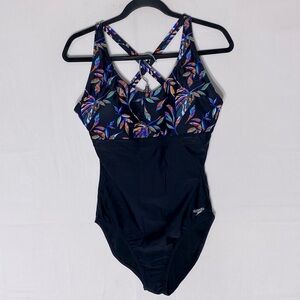 Speedo Black & Floral One Piece Bathing Suit Swimsuit 10